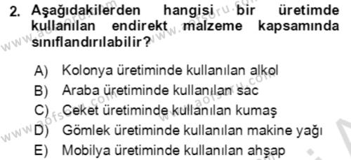 Maliyet Ve Yönetim Muhasebesi Dersi 2023 - 2024 Yılı Yaz Okulu Sınavı 2. Soru