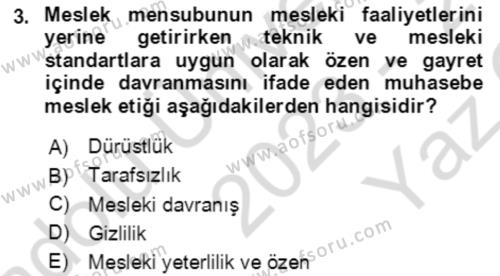 Maliyet Ve Yönetim Muhasebesi Dersi 2023 - 2024 Yılı Yaz Okulu Sınavı 3. Soru