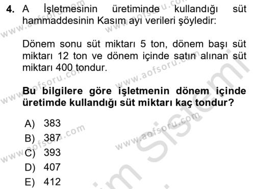 Maliyet Ve Yönetim Muhasebesi Dersi 2024 - 2025 Yılı (Vize) Ara Sınavı 4. Soru