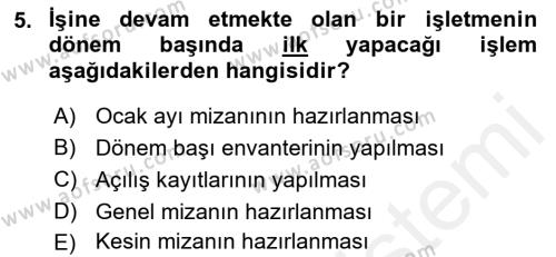 Havacılık İşletmelerinde Muhasebe Uygulamaları Dersi 2018 - 2019 Yılı (Final) Dönem Sonu Sınavı 5. Soru