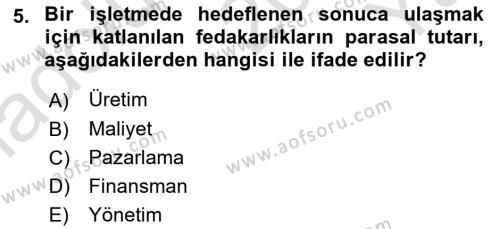 Havacılık İşletmelerinde Muhasebe Uygulamaları Dersi 2020 - 2021 Yılı Yaz Okulu Sınavı 5. Soru