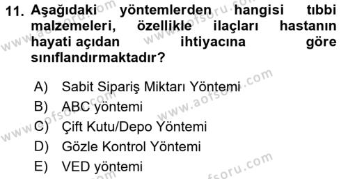 Sağlık Kurumlarında Maliyet Muhasebesi Dersi 2022 - 2023 Yılı Yaz Okulu Sınavı 11. Soru