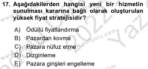 Sağlık Kurumlarında Maliyet Muhasebesi Dersi 2022 - 2023 Yılı Yaz Okulu Sınavı 17. Soru