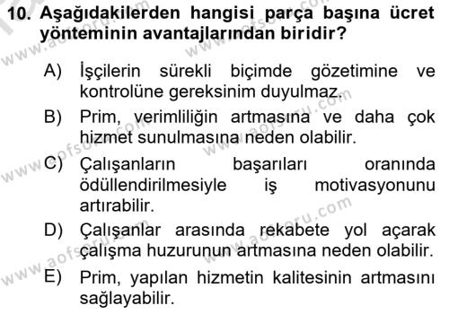 Sağlık Kurumlarında Maliyet Muhasebesi Dersi 2023 - 2024 Yılı (Final) Dönem Sonu Sınavı 10. Soru