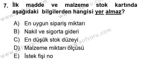 Sağlık Kurumlarında Maliyet Muhasebesi Dersi 2023 - 2024 Yılı (Final) Dönem Sonu Sınavı 7. Soru