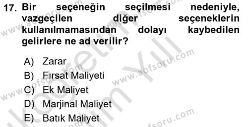 Sağlık Kurumlarında Maliyet Muhasebesi Dersi 2023 - 2024 Yılı Yaz Okulu Sınavı 17. Soru