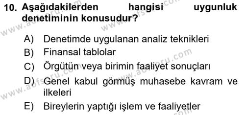 Muhasebe Denetimi Dersi 2019 - 2020 Yılı (Final) Dönem Sonu Sınavı 10. Soru