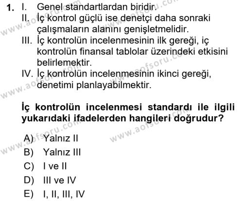 Muhasebe Denetimi Dersi 2022 - 2023 Yılı (Vize) Ara Sınavı 1. Soru