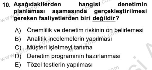 Muhasebe Denetimi Dersi 2022 - 2023 Yılı (Vize) Ara Sınavı 10. Soru