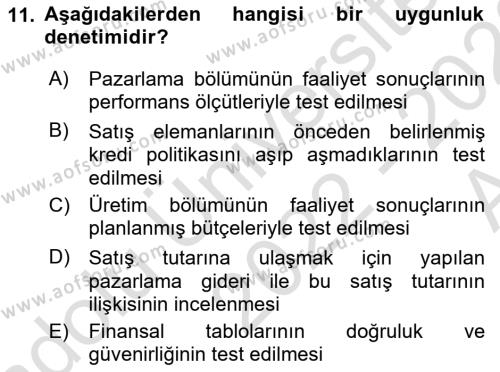 Muhasebe Denetimi Dersi 2022 - 2023 Yılı (Vize) Ara Sınavı 11. Soru