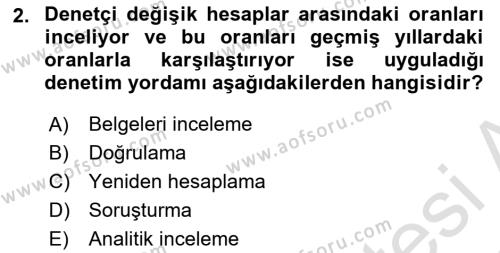 Muhasebe Denetimi Dersi 2022 - 2023 Yılı (Vize) Ara Sınavı 2. Soru