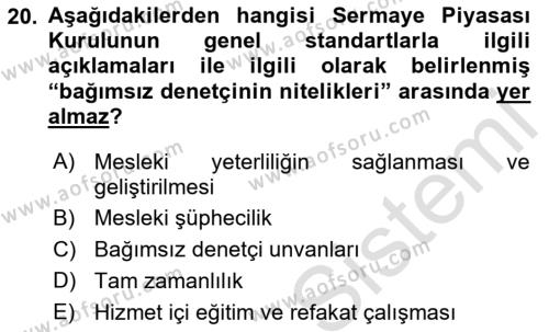 Muhasebe Denetimi Dersi 2022 - 2023 Yılı (Vize) Ara Sınavı 20. Soru