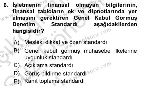 Muhasebe Denetimi Dersi 2022 - 2023 Yılı (Vize) Ara Sınavı 6. Soru