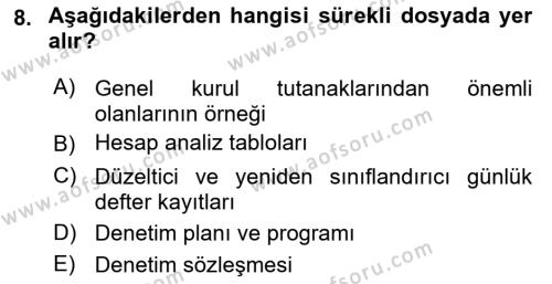 Muhasebe Denetimi Dersi 2022 - 2023 Yılı (Vize) Ara Sınavı 8. Soru