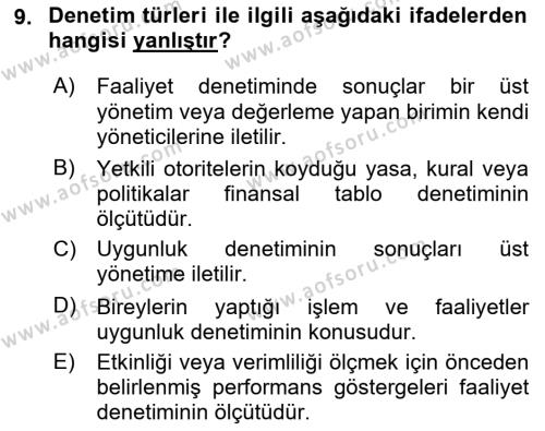 Muhasebe Denetimi Dersi 2022 - 2023 Yılı (Vize) Ara Sınavı 9. Soru