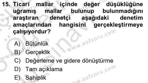 Muhasebe Denetimi Dersi 2022 - 2023 Yılı Yaz Okulu Sınavı 15. Soru