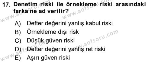 Muhasebe Denetimi Dersi 2022 - 2023 Yılı Yaz Okulu Sınavı 17. Soru