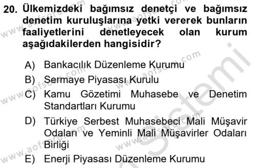 Muhasebe Denetimi Dersi 2022 - 2023 Yılı Yaz Okulu Sınavı 20. Soru