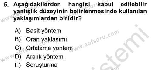 Muhasebe Denetimi Dersi 2022 - 2023 Yılı Yaz Okulu Sınavı 5. Soru