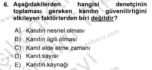 Muhasebe Denetimi Dersi 2022 - 2023 Yılı Yaz Okulu Sınavı 6. Soru