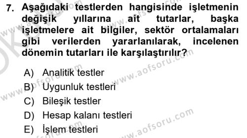 Muhasebe Denetimi Dersi 2022 - 2023 Yılı Yaz Okulu Sınavı 7. Soru