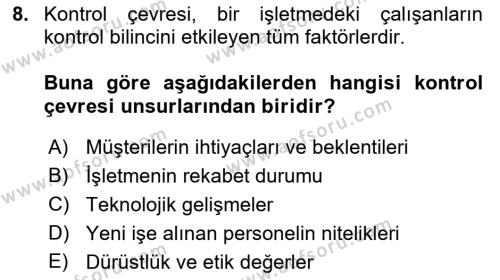 Muhasebe Denetimi Dersi 2022 - 2023 Yılı Yaz Okulu Sınavı 8. Soru