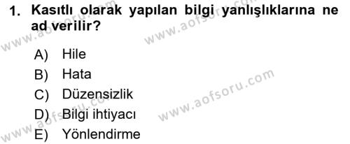 Muhasebe Denetimi Dersi 2023 - 2024 Yılı (Vize) Ara Sınavı 1. Soru