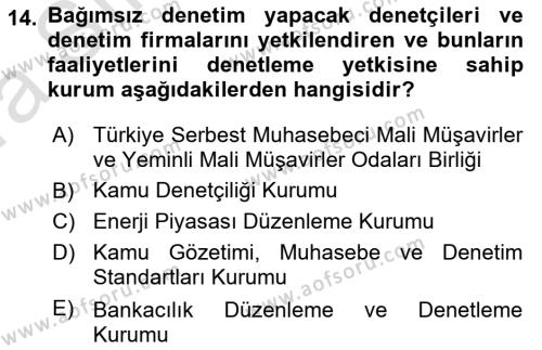 Muhasebe Denetimi Dersi 2023 - 2024 Yılı (Vize) Ara Sınavı 14. Soru