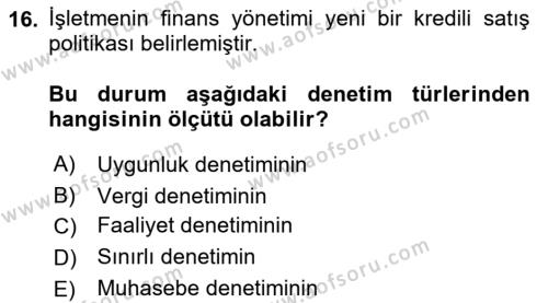 Muhasebe Denetimi Dersi 2023 - 2024 Yılı (Vize) Ara Sınavı 16. Soru