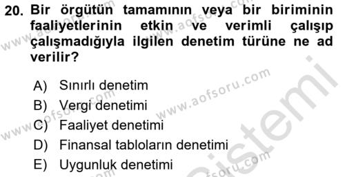 Muhasebe Denetimi Dersi 2023 - 2024 Yılı (Vize) Ara Sınavı 20. Soru