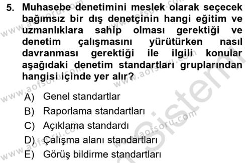 Muhasebe Denetimi Dersi 2023 - 2024 Yılı (Vize) Ara Sınavı 5. Soru