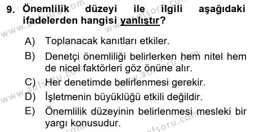 Muhasebe Denetimi Dersi 2023 - 2024 Yılı (Vize) Ara Sınavı 9. Soru