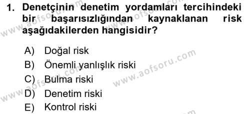 Muhasebe Denetimi Dersi 2023 - 2024 Yılı (Final) Dönem Sonu Sınavı 1. Soru