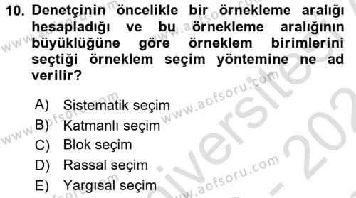 Muhasebe Denetimi Dersi 2023 - 2024 Yılı (Final) Dönem Sonu Sınavı 10. Soru