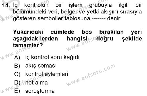 Muhasebe Denetimi Dersi 2023 - 2024 Yılı (Final) Dönem Sonu Sınavı 14. Soru