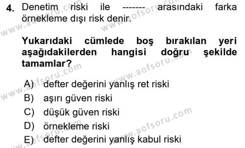 Muhasebe Denetimi Dersi 2023 - 2024 Yılı (Final) Dönem Sonu Sınavı 4. Soru