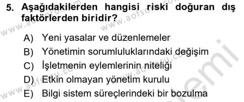 Muhasebe Denetimi Dersi 2023 - 2024 Yılı (Final) Dönem Sonu Sınavı 5. Soru