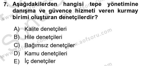 Muhasebe Denetimi Dersi 2023 - 2024 Yılı (Final) Dönem Sonu Sınavı 7. Soru