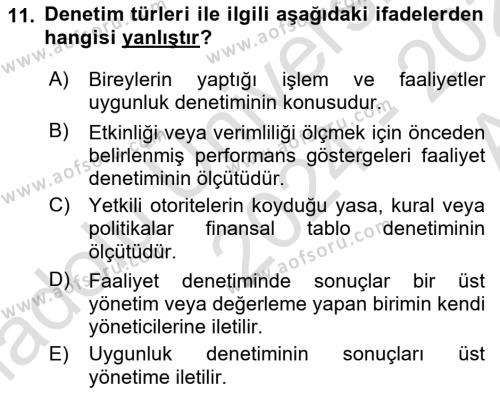 Muhasebe Denetimi Dersi 2024 - 2025 Yılı (Vize) Ara Sınavı 11. Soru