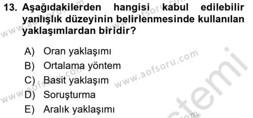 Muhasebe Denetimi Dersi 2024 - 2025 Yılı (Vize) Ara Sınavı 13. Soru