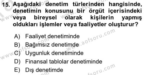 Muhasebe Denetimi Dersi 2024 - 2025 Yılı (Vize) Ara Sınavı 15. Soru