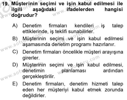 Muhasebe Denetimi Dersi 2024 - 2025 Yılı (Vize) Ara Sınavı 19. Soru