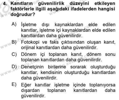 Muhasebe Denetimi Dersi 2024 - 2025 Yılı (Vize) Ara Sınavı 4. Soru