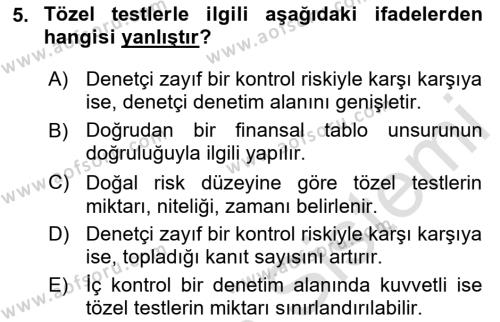 Muhasebe Denetimi Dersi 2024 - 2025 Yılı (Vize) Ara Sınavı 5. Soru