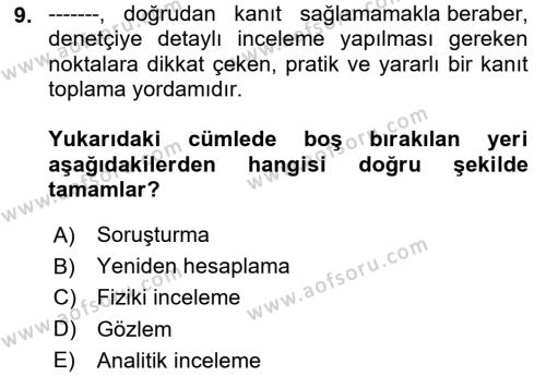 Muhasebe Denetimi Dersi 2024 - 2025 Yılı (Vize) Ara Sınavı 9. Soru