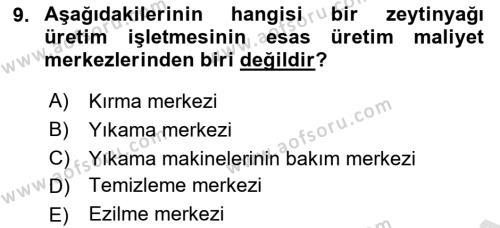 Maliyet Analizleri Dersi 2021 - 2022 Yılı (Vize) Ara Sınavı 9. Soru