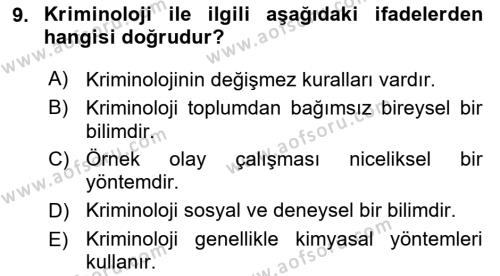 Kriminoloji Dersi 2020 - 2021 Yılı Yaz Okulu Sınavı 9. Soru