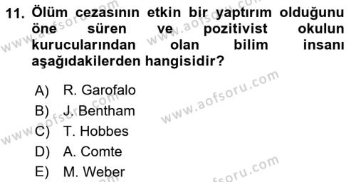 Kriminoloji Dersi 2021 - 2022 Yılı (Vize) Ara Sınavı 11. Soru