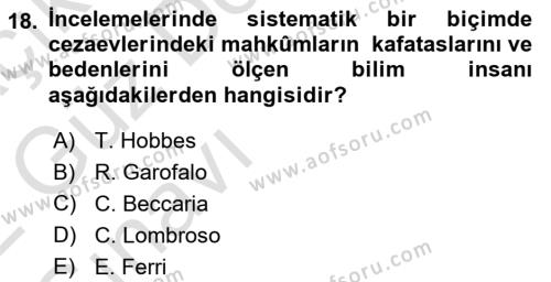 Kriminoloji Dersi 2021 - 2022 Yılı (Vize) Ara Sınavı 18. Soru