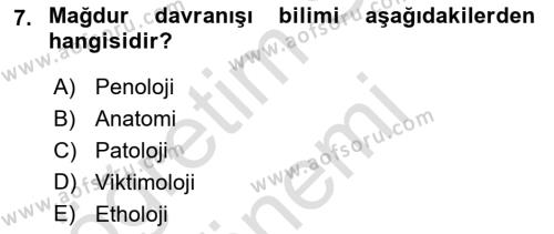 Kriminoloji Dersi 2021 - 2022 Yılı (Vize) Ara Sınavı 7. Soru